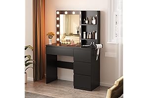 Vabches Black Vanity Desk with Lights