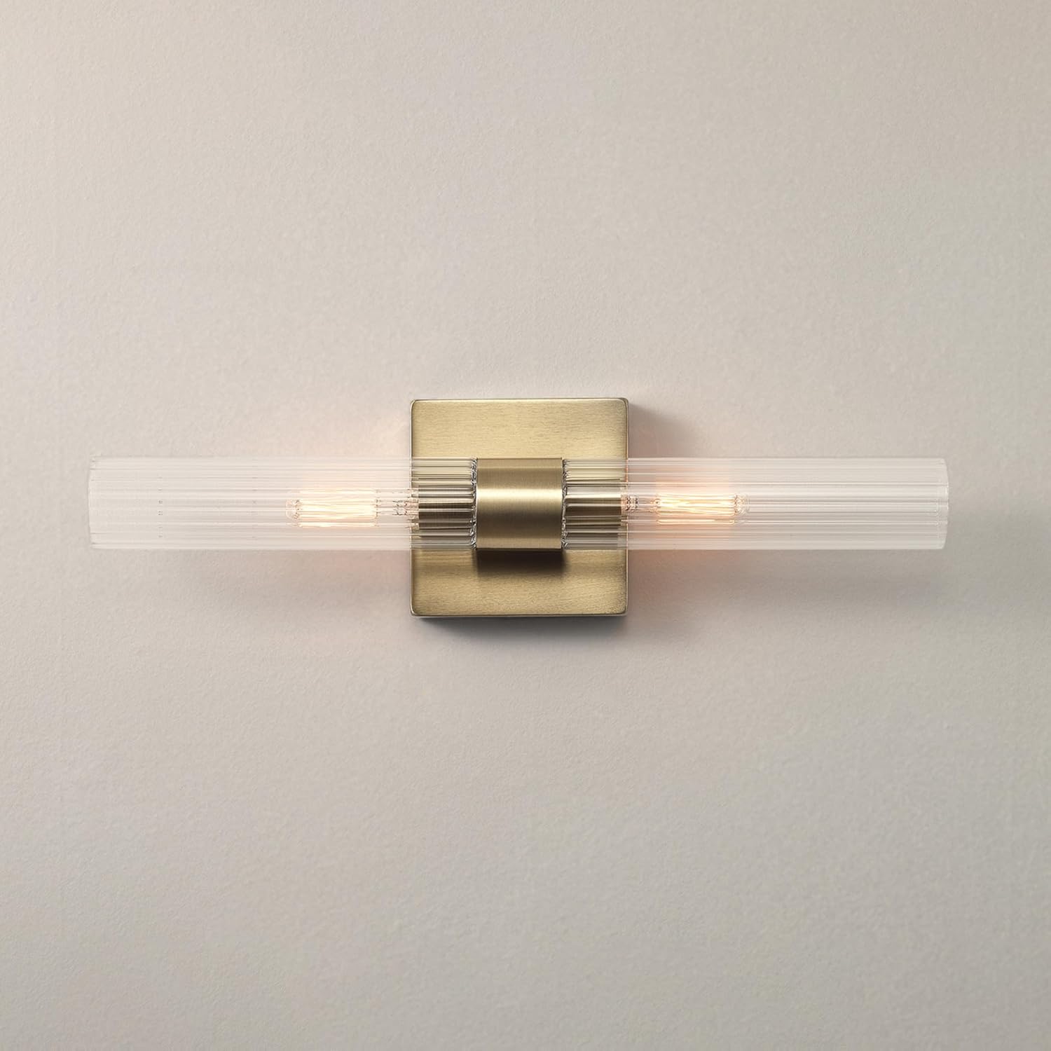 GLOBE Electric 63000052 18" 2-Light Vanity Light, Matte Brass Finish, Ribbed Glass Shade, Bathroom Décor, Home Décor, Home Improvement, Soft Glam Light, Makeup Lighting, Beauty Room Accessories