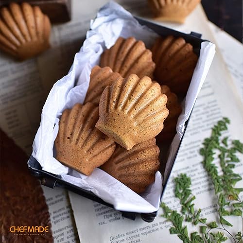 Vista 35 de CHEFMADE Madeleine Molde para tartas, 12 cavidades, antiadherente, ovalada, para hornear al horno (dorado champán)