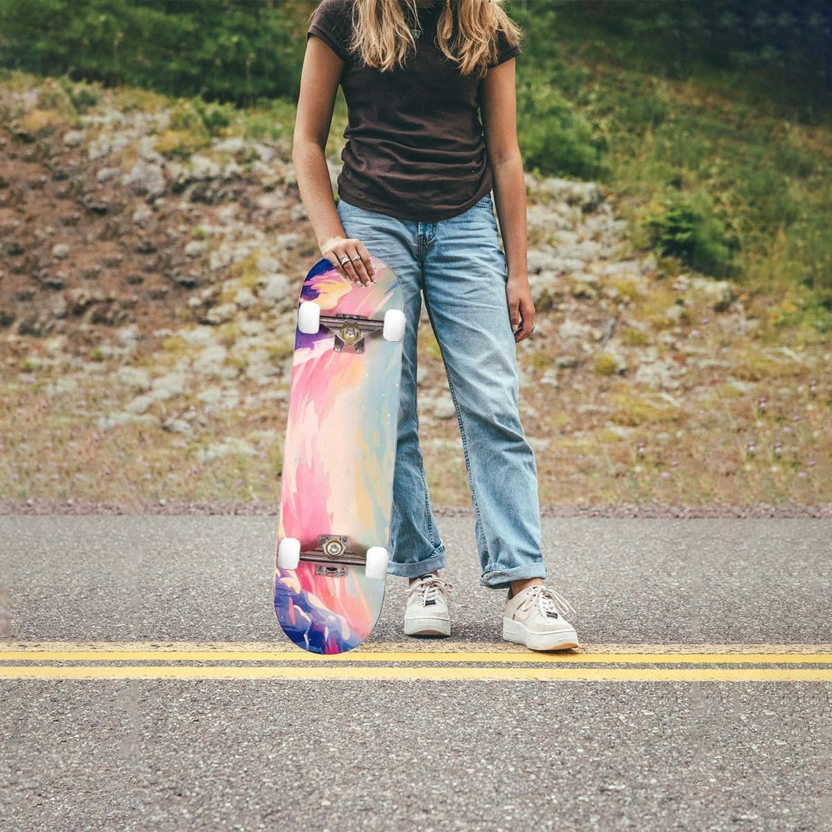 ERNAN Skateboard,80 * 20cm pour Adulte/Enfant Fille/Garçon Débutant.Plateau 7 Plis érable Alpin,Roulement ABEC-7,T-Tool Inclus