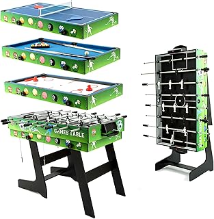 Mesa de juegos 4 en 1 con billar, tenis de mesa, hockey de mesa y futbolín, con patas plegables