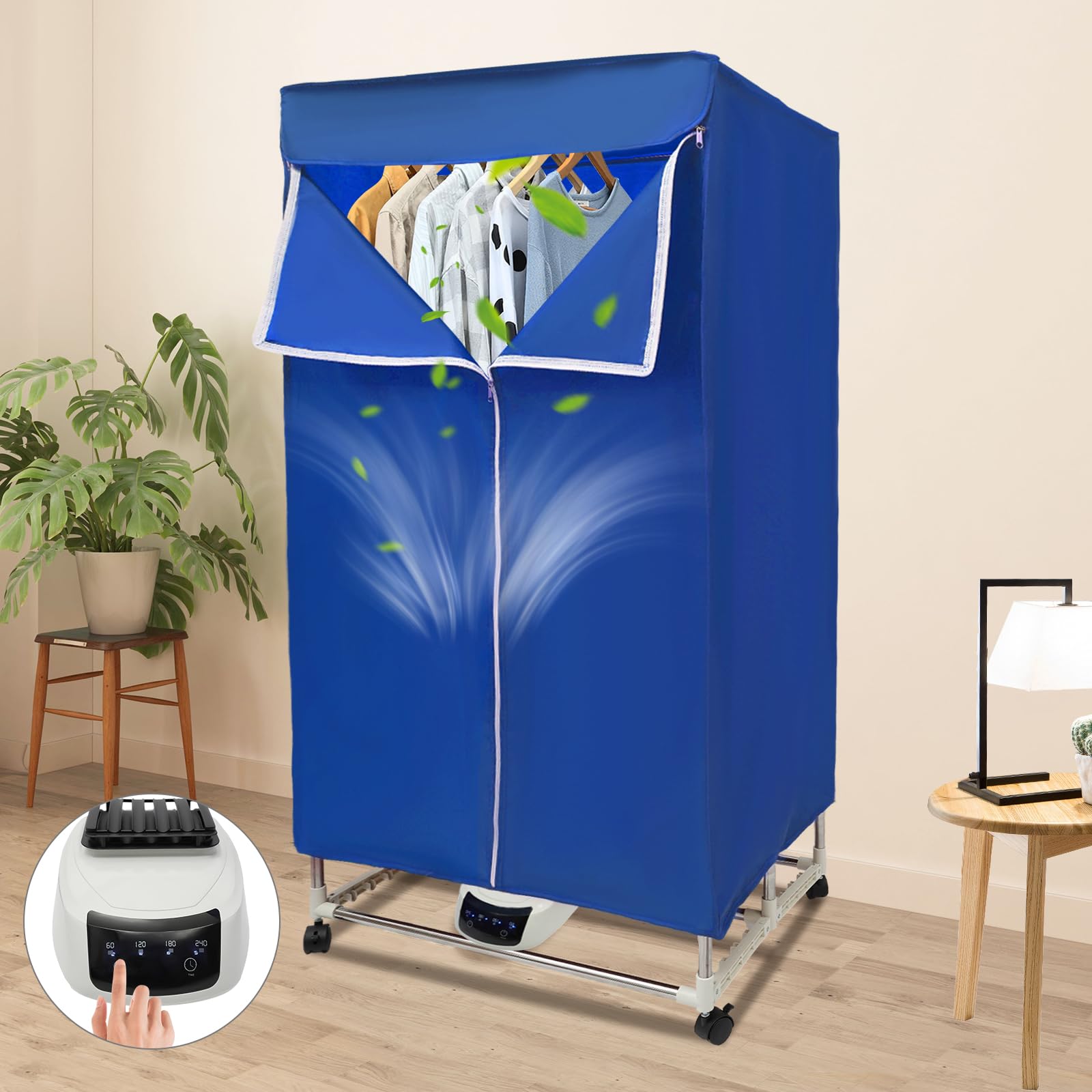 Asciugatrice Elettrica WDZCZDoo, 1200-1500 W, Timer, Armadio Aria Calda, Blu, Acciaio Inossidabile, Tessuto Oxford, 70 x 50 x 150 cm