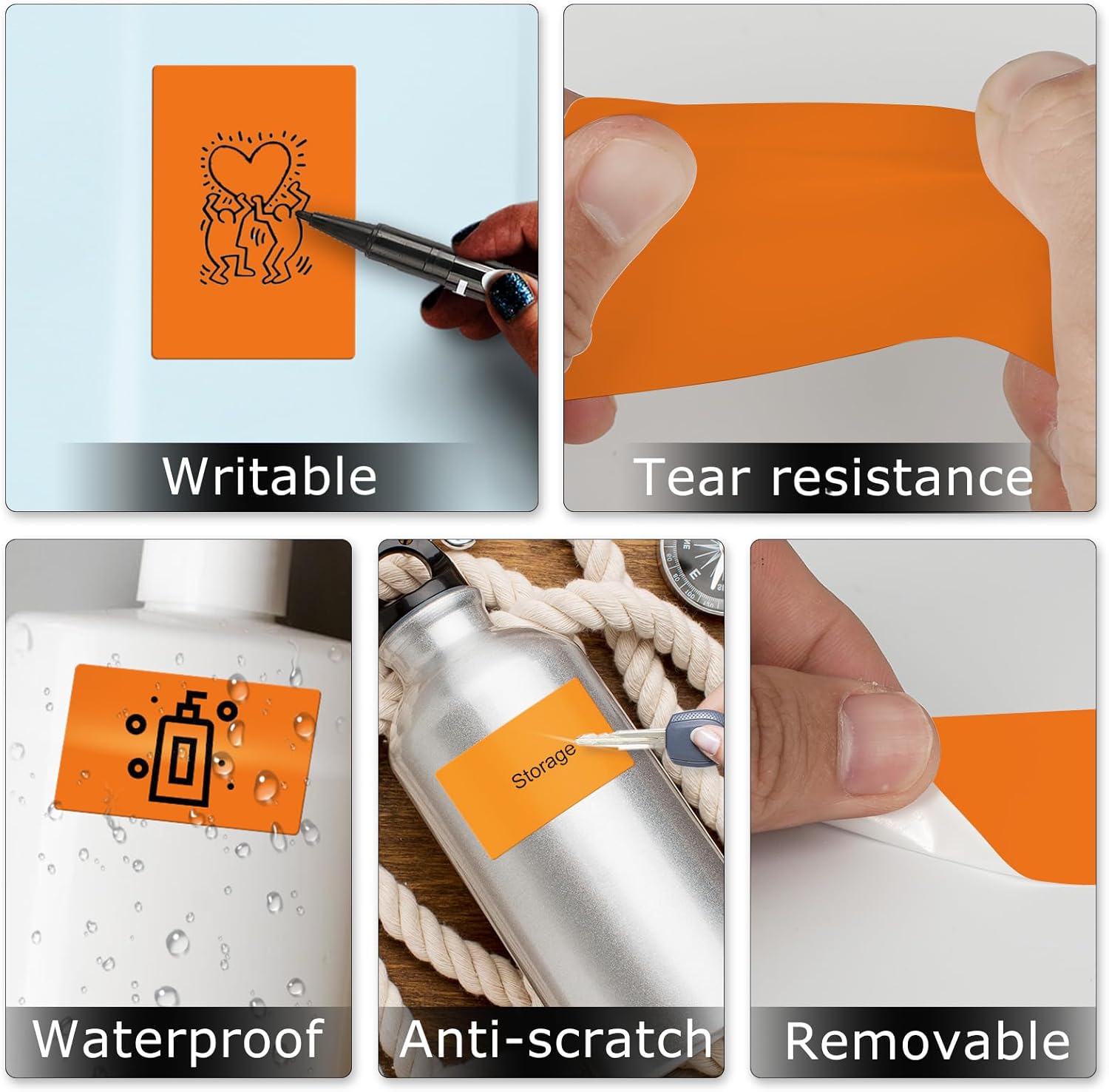 Orange Color Coding Labels 2 × 3 Inches Rectangle Vinyl Self-Adhesive Stickers Waterproof Name Tags Removable Roll for Office School Home 500 PCS - Image 6