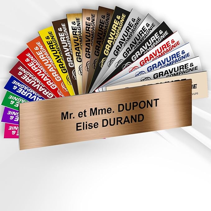 Plaque Boîte aux Lettres Personnalisable De 1 À 3 Lignes – Nom Gravé – Adhésive PVC – 10 x 2,5 cm (Or Antique Métallisé)