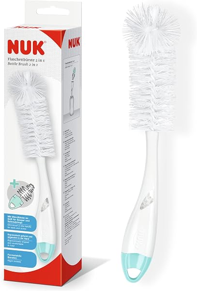 NUK 2 in 1 Flaschenbürste mit integrierter Saugerbürste | mit ergonomischen Griff | für Flaschen und Sauger | 1 Stück - 1