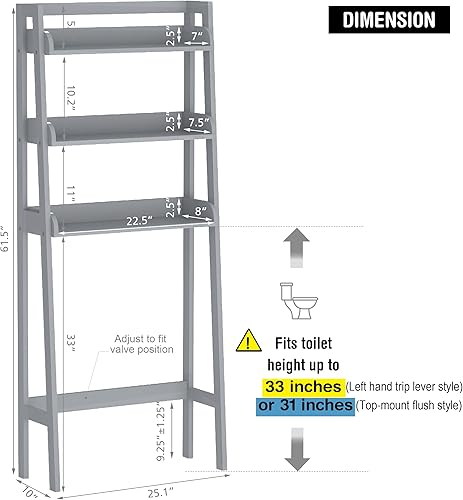 Miniatura 10 de UTEX Organizador de baño de 3 estantes sobre el inodoro protector espacial de baño blanco Espresso, gris, Blanco