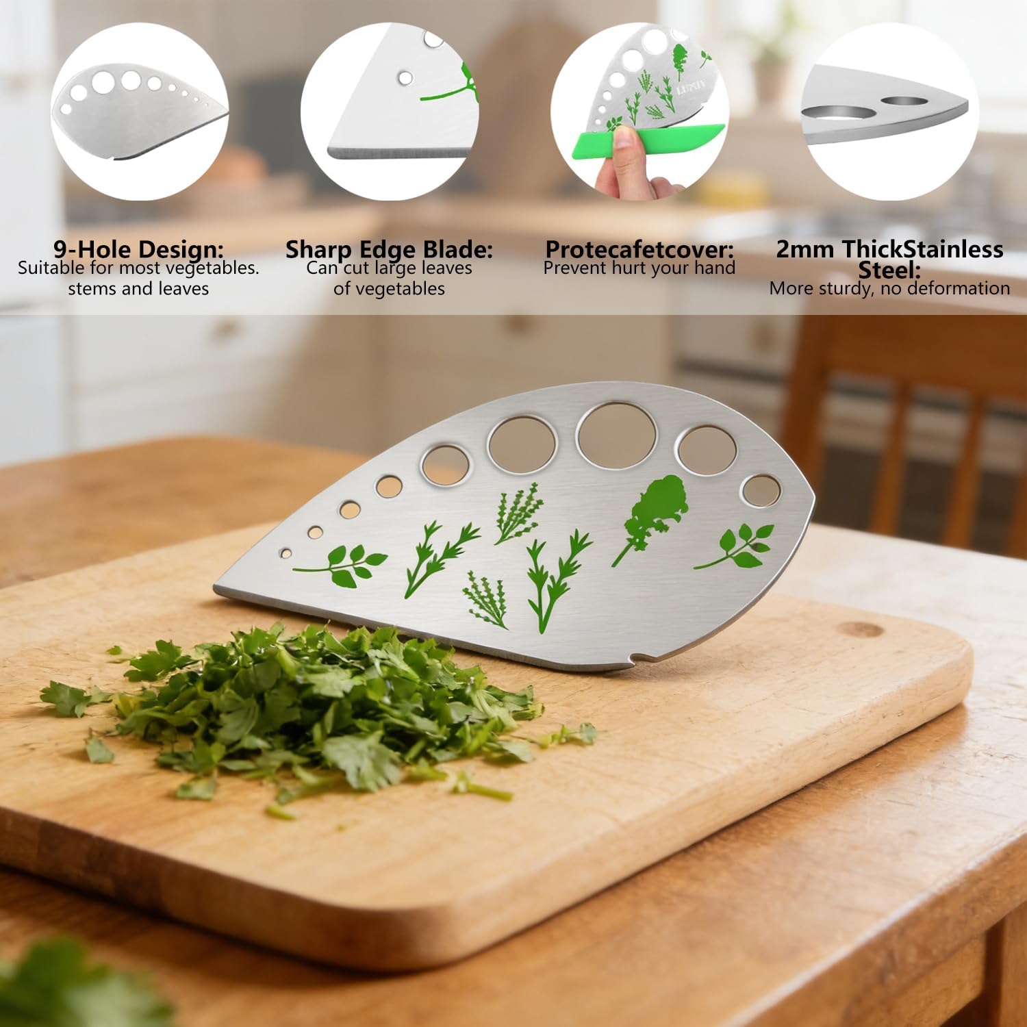 Herb Stripper, Jiaedge Green 9 holes Stainless Steel Kitchen Herbs Leaf Stripping Tool