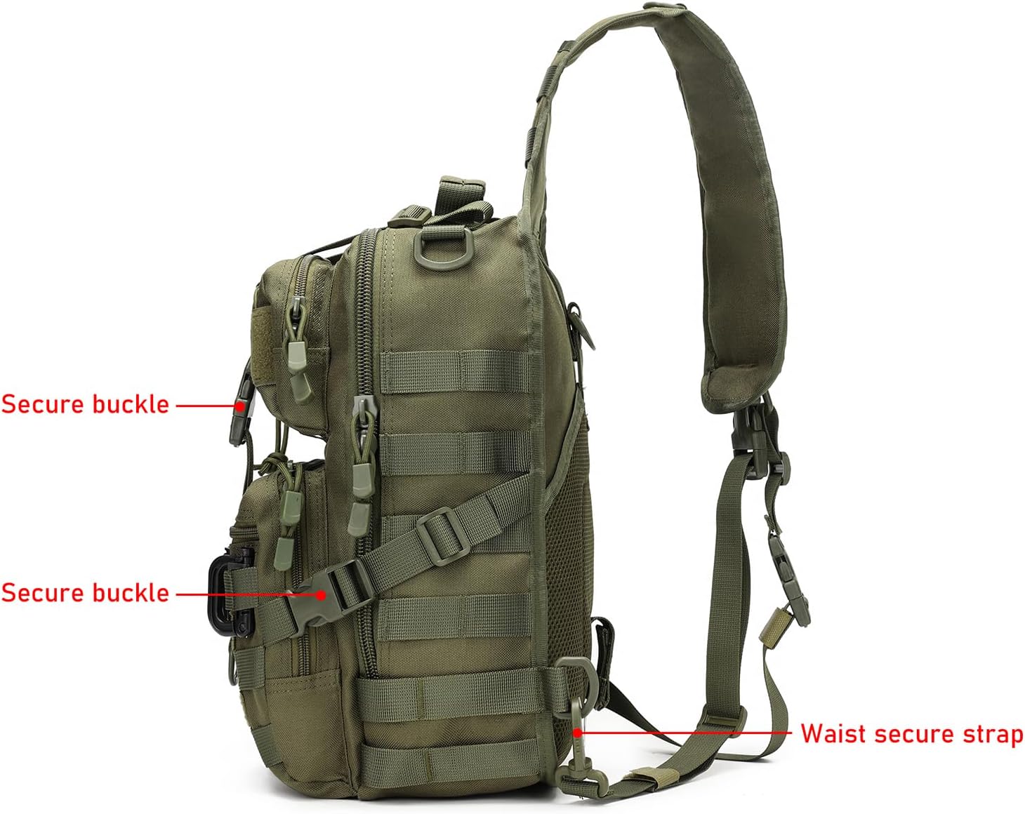 Tactical Sling Bag Backpack Military Rover Shoulder Sling Pack EDC Molle Assault Range Bag Crossbody Chest Pack (Army Green)