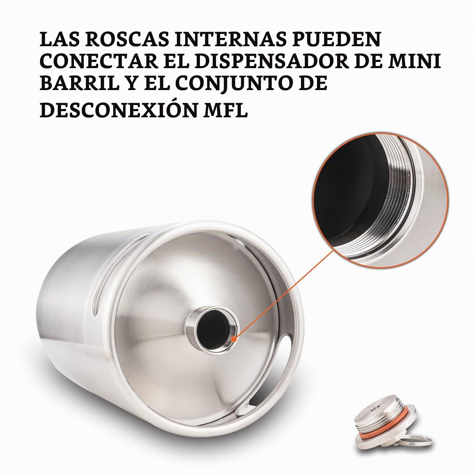 TMCRAFT Barril de Cerveza Portátil de Acero Inoxidable de 8 Litros Con Tapa en Espiral Para Elaboración Casera y de Barril