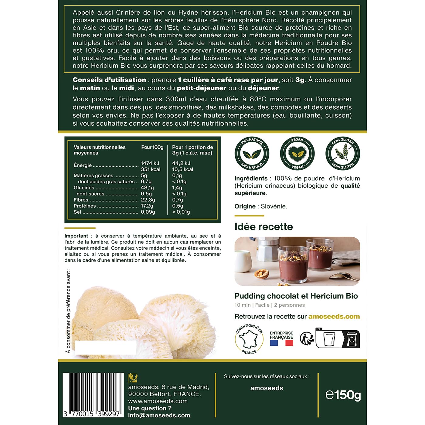 Hericium en poudre Bio (150g)