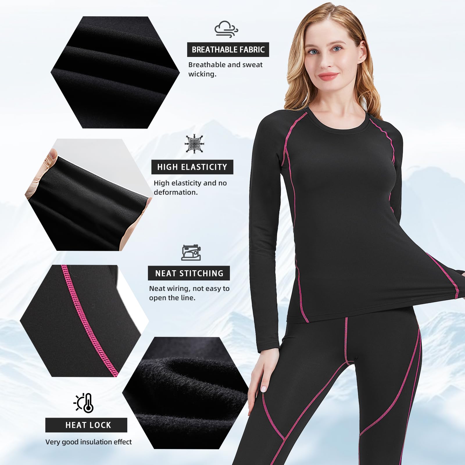 Acfoda Conjunto de Ropa Interior Termica Mujer Invierno para Esquí Running Ciclismo Fitness, Gr.36-44