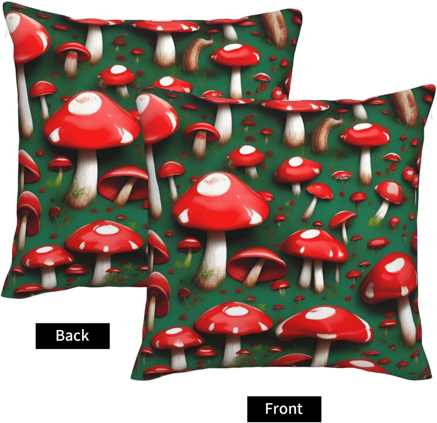 Red Cap Mushrooms Imitation Linen Pillowcase -2 Sets, Fashionable Home Decoration, Used for Sofas, Gardens, beds