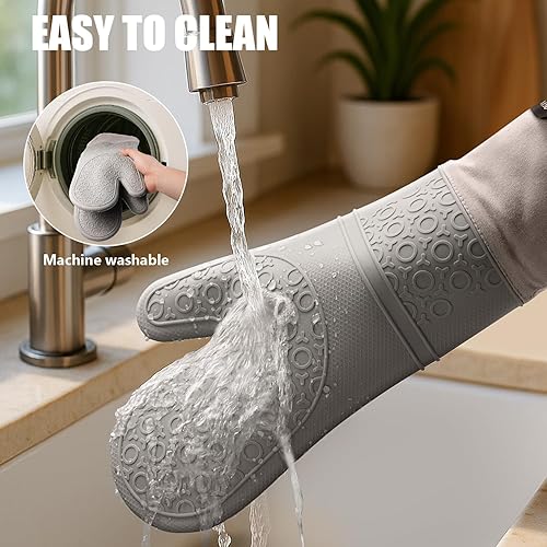 Miniatura 20 de Rorecay Juego de 6 manoplas de horno y soportes para ollas, guantes de silicona extra largos para cocina, resistentes al calor, 500 grados, Milkshake