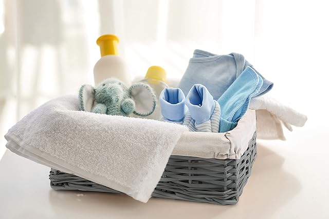 Grey Painted Wicker Storage Basket Shelf Organization Gift Hamper Bathroom (Medium)