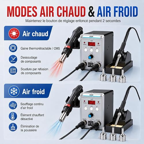 VOBOR 2 en 1 Station de Soudage, 700W Station Soudure et de Fer à Souder à Air Chaud, 200~500°C Température Réglable, Affichage LED Numérique, Kit Soudure pour Bricolage Électronique de Réparation - 4