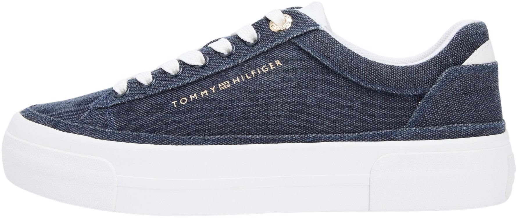 Tommy Hilfiger Women's Th Foxing Platform Washed Canvas FW0FW09172 Low Top, Blue (Space Blue), 3.5