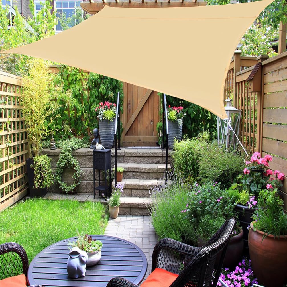 Sonnensegel Wasserdicht Quadratisch 2x2m Segeltuch Sonnenschutz Windschutz Schutz für Balkon, Garten, Terrasse (Anthrazit),Beige,4m×4m Sport & Freizeit