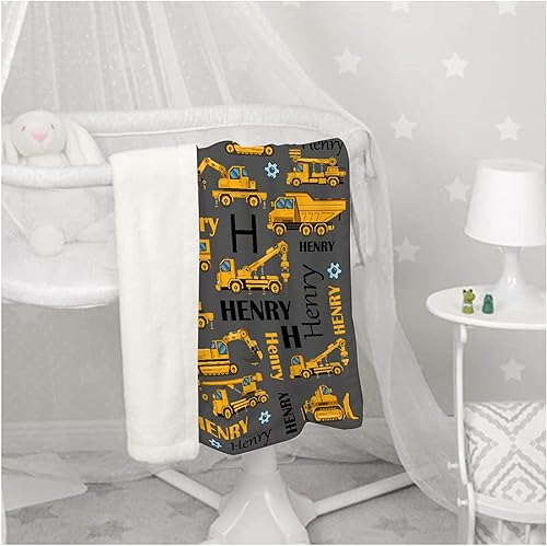 Miniatura 4 de Ottoy Manta de bebé personalizada con nombre de camión volquete de construcción personalizada para niños y niñas, manta de envoltura suave, mantas
