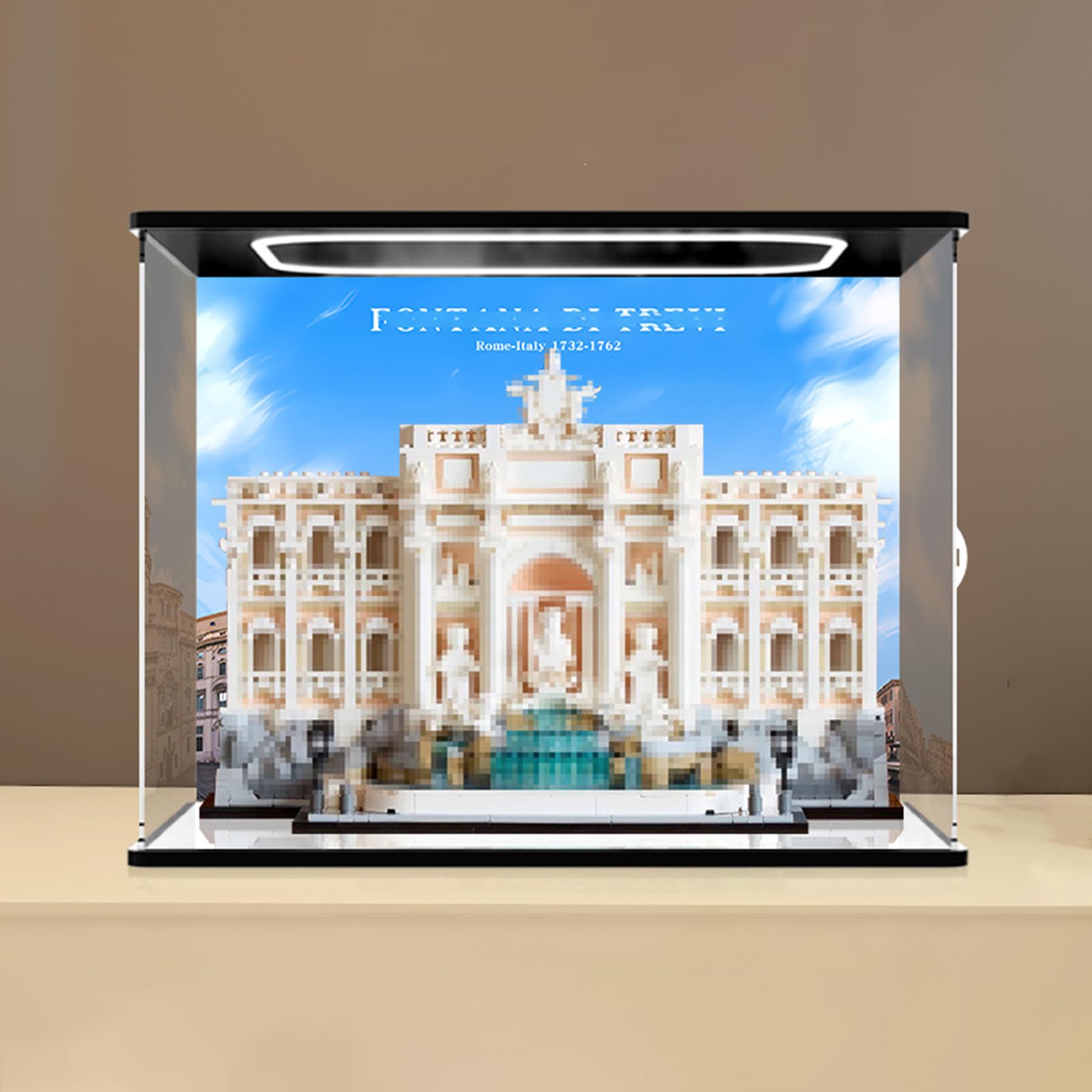 XNSHENGXAN Applicable to Lego 21062 Trevi Fountain Acrylic Display Box(15.7*7.8*11.8in), Display Cases for Collectibles, Sturdy Protection for Your Collectible,Mirror+Background+Light