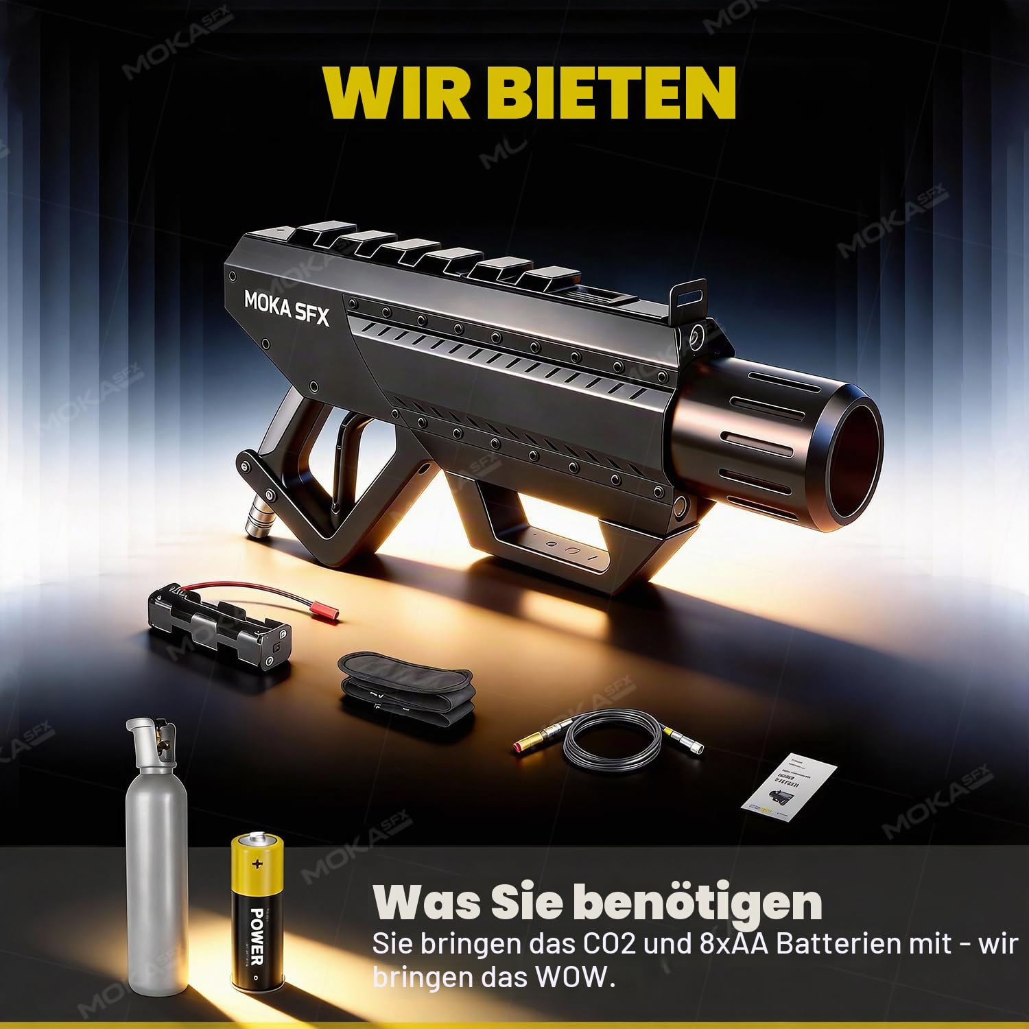 MOKA SFX Handgeführte CO2 Kanone mit LED-Lichtern CO2 Jet-Maschine mit verstellbarem Schultergurt 3,05m CO2 Schlauch Schnellkupplung Bühneneffekt-Maschine für DJ Nachtclub Hochzeit Party Live Show