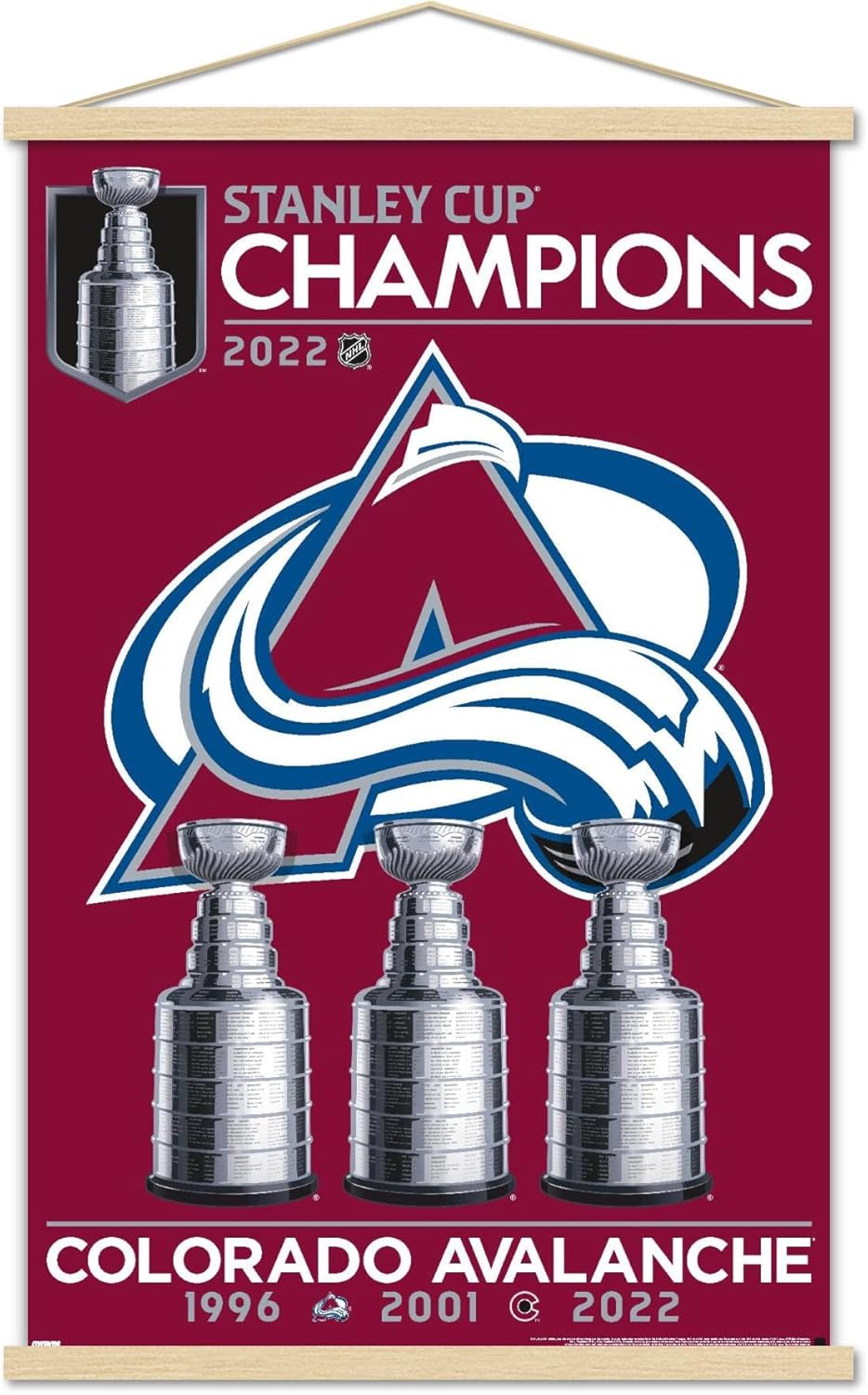 Trends International NHL Colorado Avalanche - 2022 Commemorative Stanley Cup Team Logo Wall Poster, 22.375" x 34", Print and Black Hanger Bundle