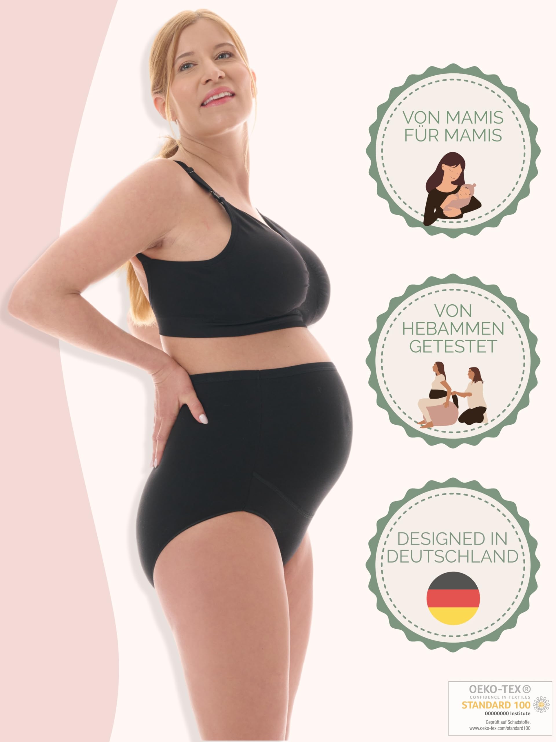 Herzmutter Umstandsslips Baumwolle - OekoTex 100 - Überbauch Unterhose - Überbauch - Schwangerschafts-Unterwäsche - Hohe Taille - 1er & 3er-Set - 5100