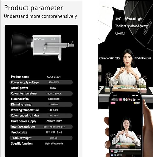 Miniatura 6 de Luz de video LED de 350 W con control remoto de 2.4GAPP, luz continua COB de metal bi color con Bowens Mount12800Lux3.3 ft 2800K-6500K CRITLCI97+8