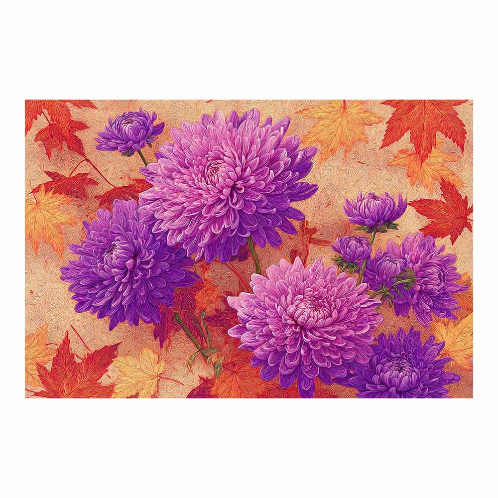Xeniou Multicolor Flowers Wall Art Autumn Purple Dahlias Canvas Wall Art, For Bathroom Living Room Bedroom Office Kitchen(Multicolor)-60X90cm Unframed