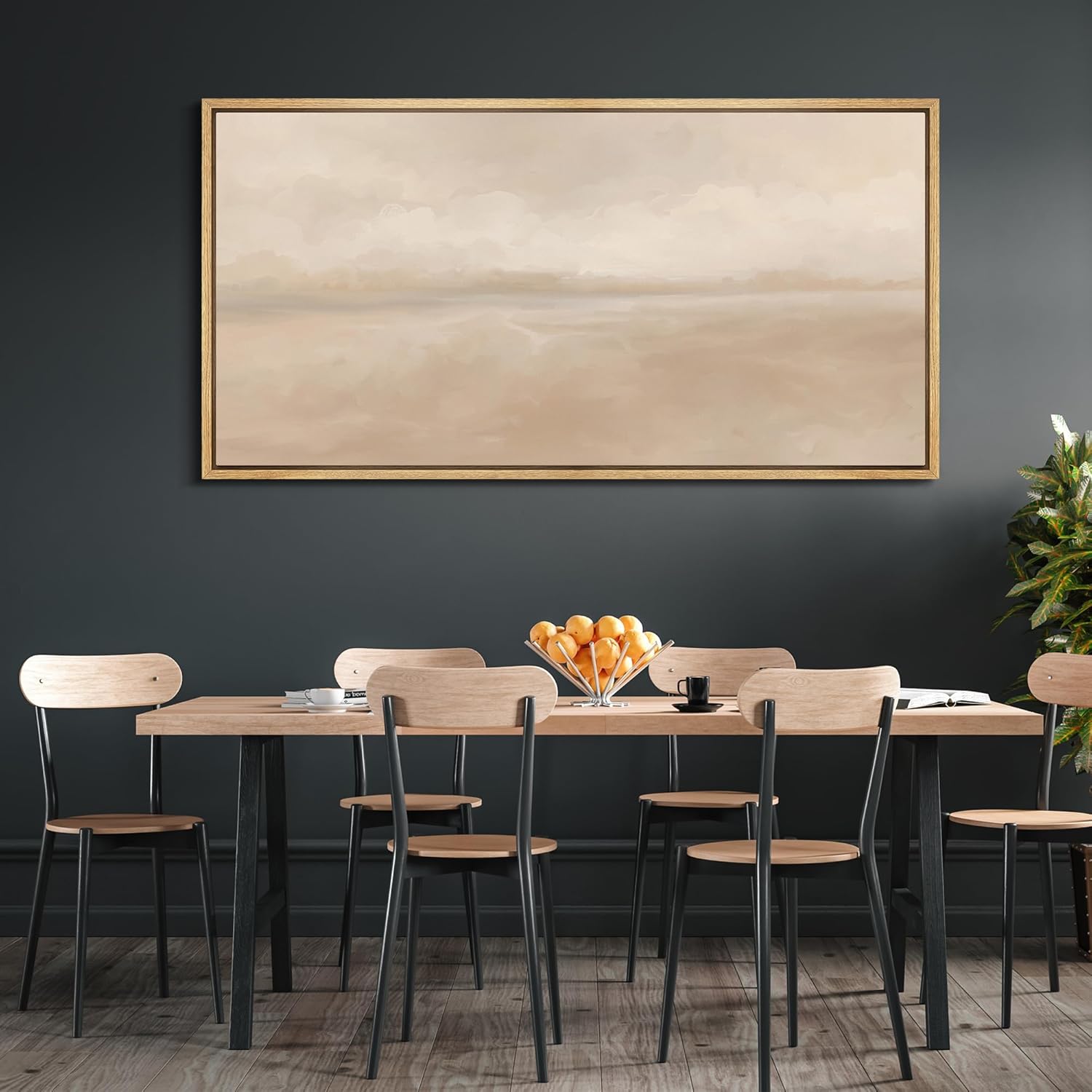 MUDECOR Extra Large Framed Canvas Print Wall Art Soft Beige Horizon Tranquil Neutral Abstract Illustrations Decorative Colorful Multicolor for Bedroom - 60"x30"