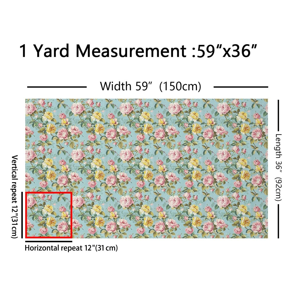 Homemissing The Yard - Tessuto floreale vintage per bambini, 460 x 150 cm, con rose botaniche, impermeabile, per tappezzeria a tema giardino primaverile