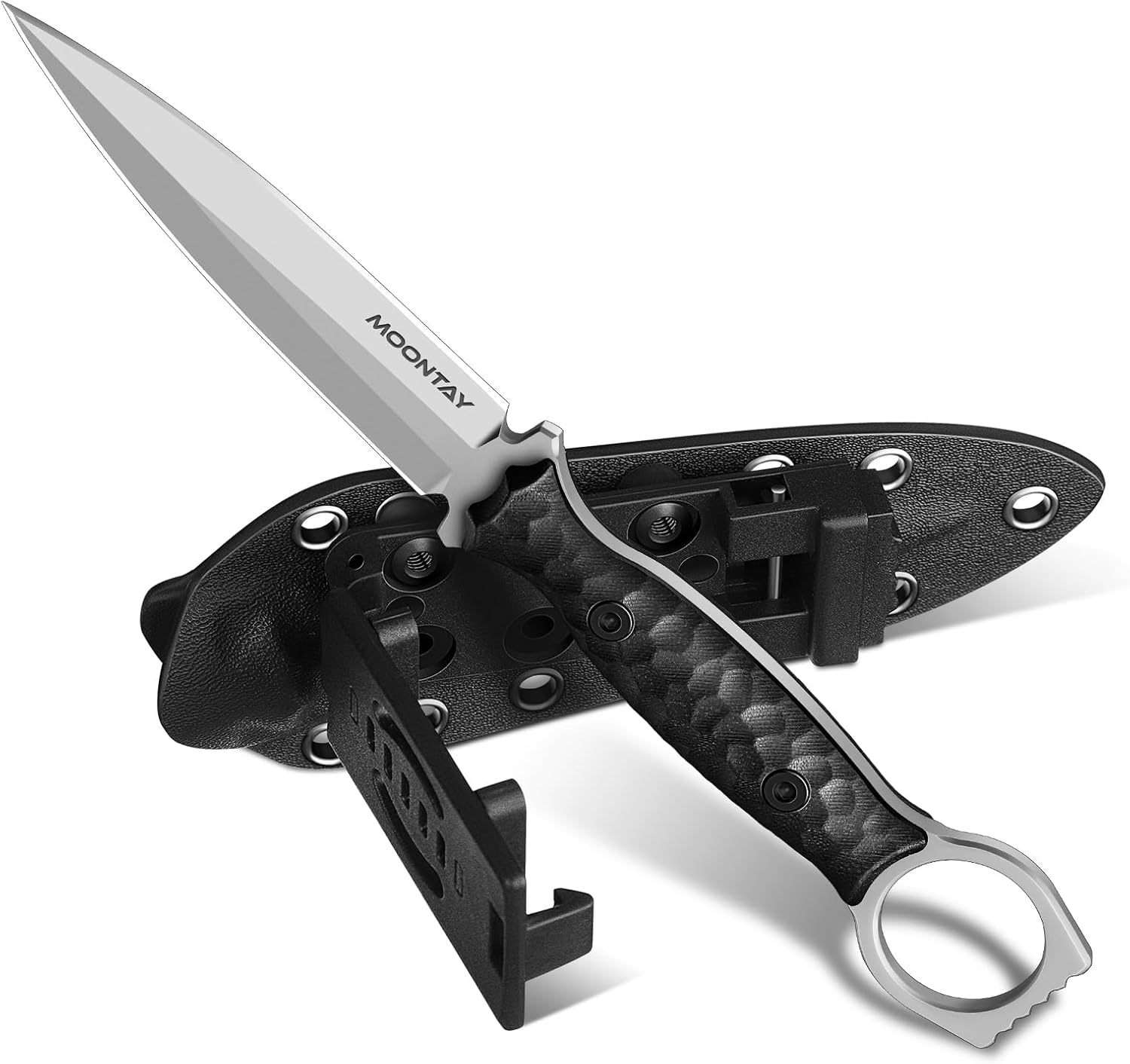 Moontay Fixed Blade Hunting Knife with K-Sheath, Full Tang Survival Knife with G10 Handle, High Carbon Stainless Camping Knives for Outdoor Bushcraft, Cool Knives for Men, Gift Idea for Men