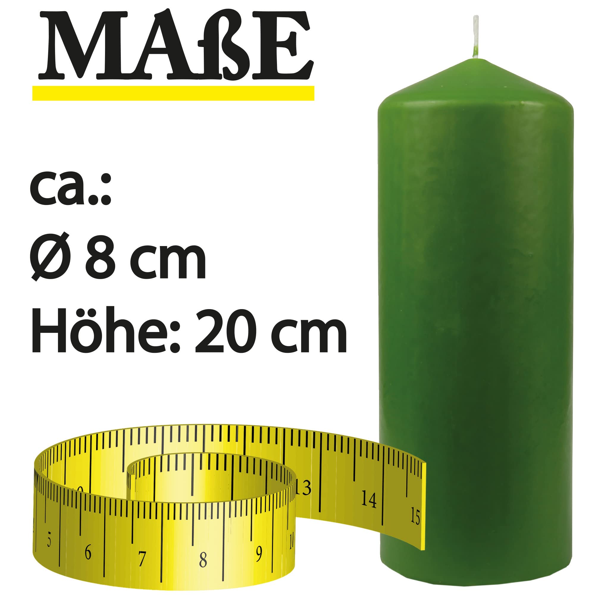 Stumpenkerzen Wachskerzen Ø8cm x 20cm (6er Pack) Hellgrün - Lange Brenndauer, Hergestellt in EU, Kerzen Blockkerzen - Wachs Stumpen