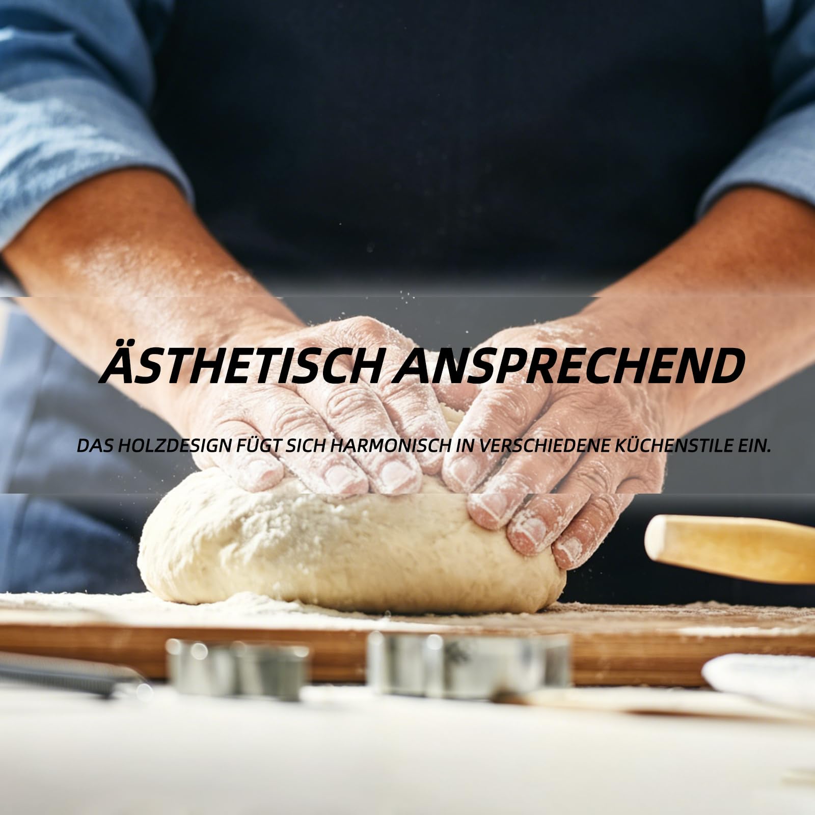 Holzbackbrett 70x50 cm – Teigbrett, Schneidebrett & Servierbrett | Rutschfest – Ideal zum Ausrollen von Teig, Schneiden & Servieren. Große Fläche für Brot, Gebäck & Snacks. Pflegeleicht.