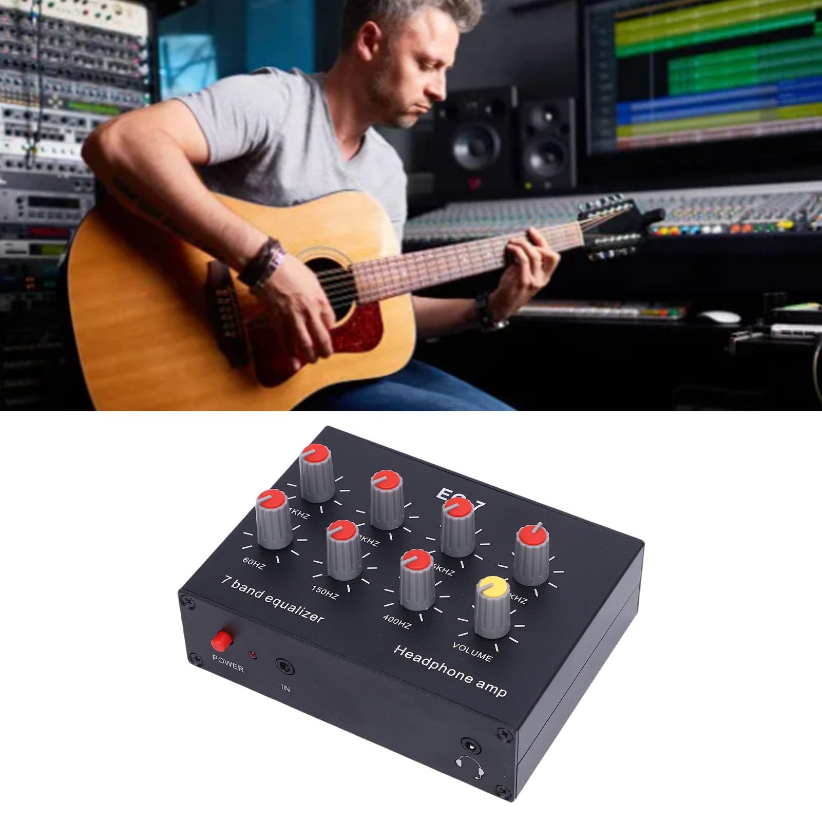 Equalizador EQ de 7 Bandas, alta calidad sonido ecualización, Amplificador de Auriculares, doble canal 5V-12V DC para jugadores, músicos, cine en casa, estudios grabación, DJs, etc.