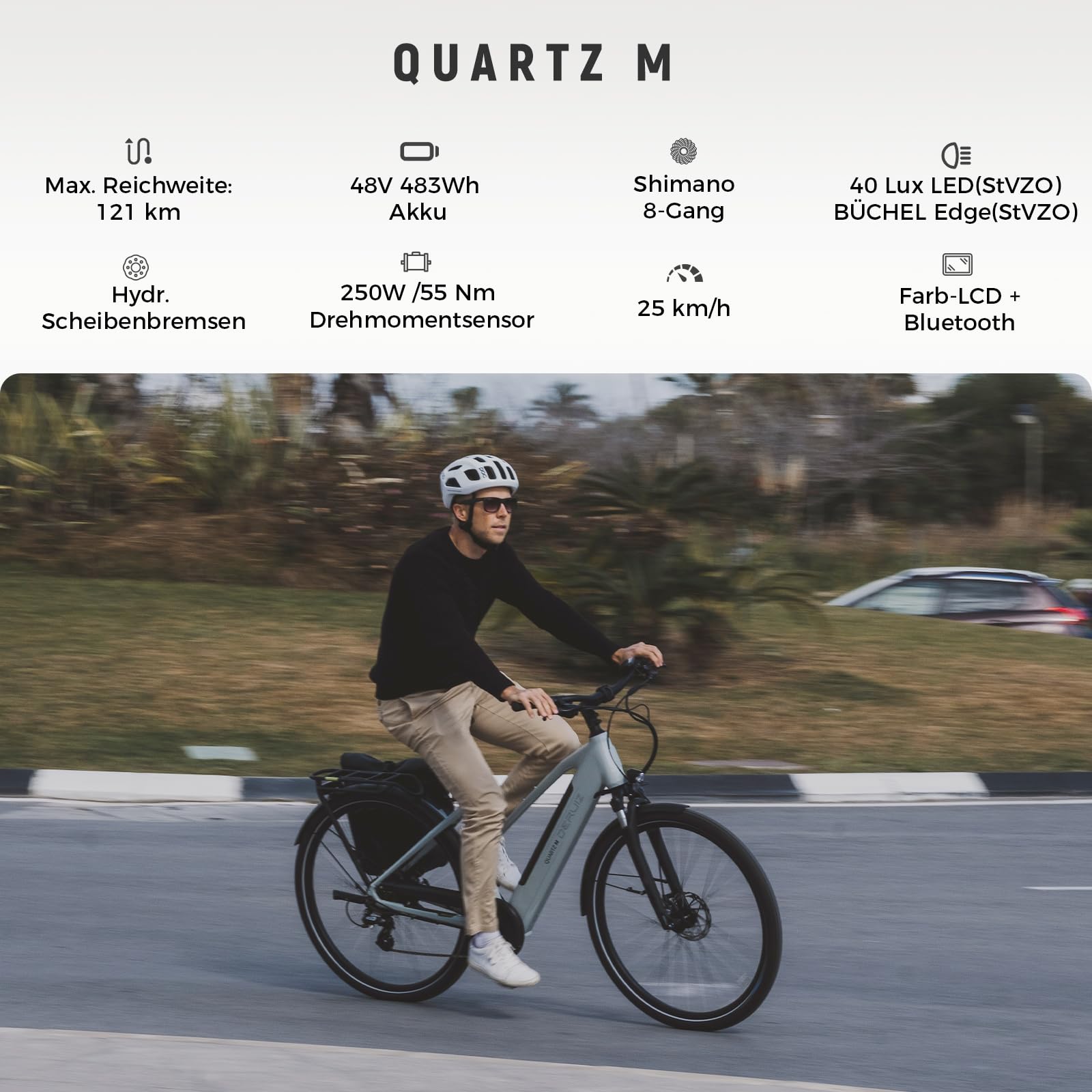DERUIZ Quartz E-Bike Damen 28 Zoll Tiefeinsteiger, 8-Gang, 48V 13.4Ah Akku, bis zu 161 km, 55Nm Drehmoment, Hydraulische Scheibenbremsen, App, City & Trekking Elektrofahrrad für Damen & Herren