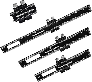 Gute 3Pcs Woodworking Ruler Precision Pocket Rule, 6/8/12 Inch Metal Slide Stop Marking Ruler Measuring Scribing Measure Tools, Adjustable Inch and Metric Ruler for Workers, Machinist, Engineer-Black