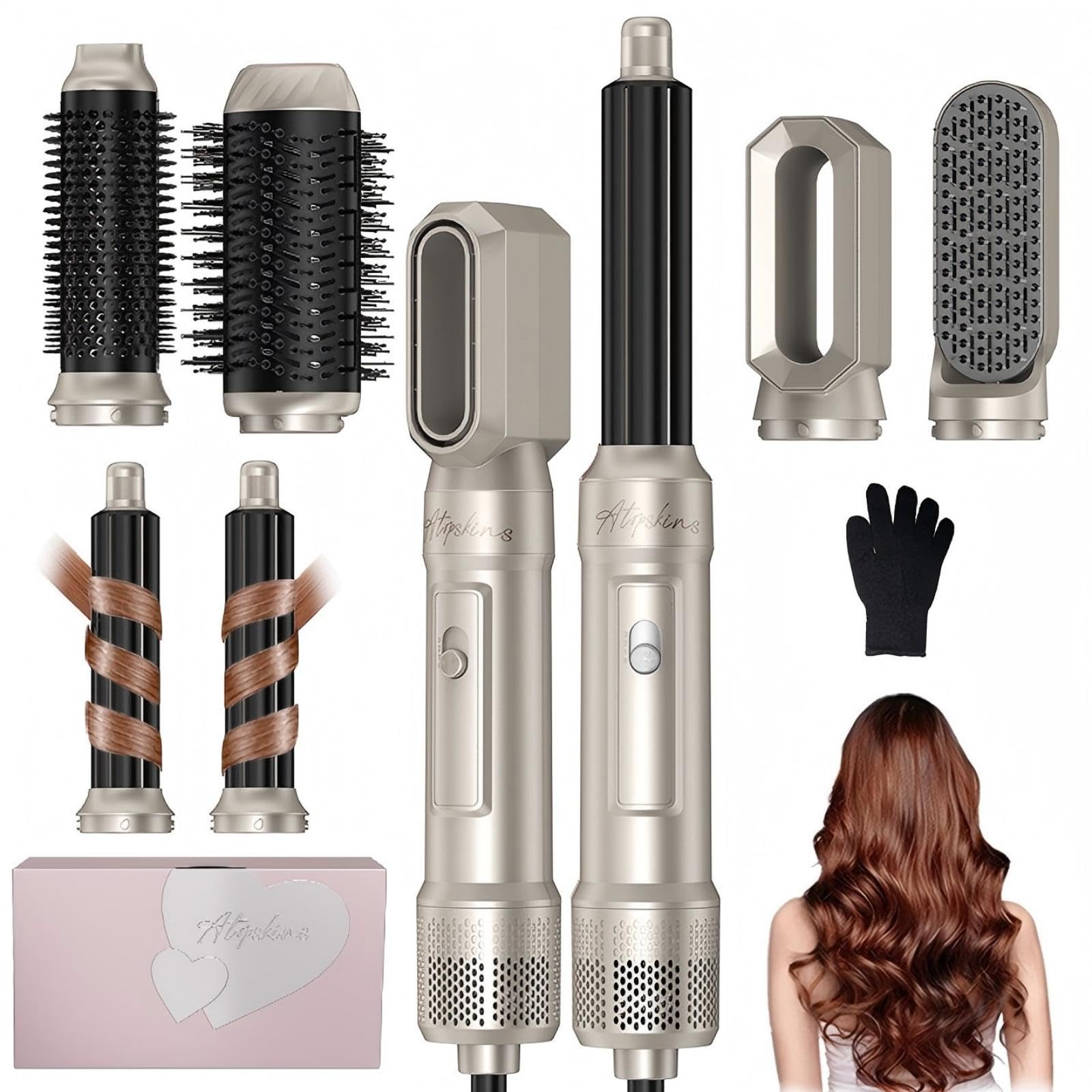 Atopskins Secador Pelo Profesional, 6 en 1 Secador y Cepillo de Pelo, Airstyler Set Modelador de Cabello, Plancha Alisadora, Cepillo Rizador,Secador Profesional,Hairstyler Regalos para Mujeres Styling
