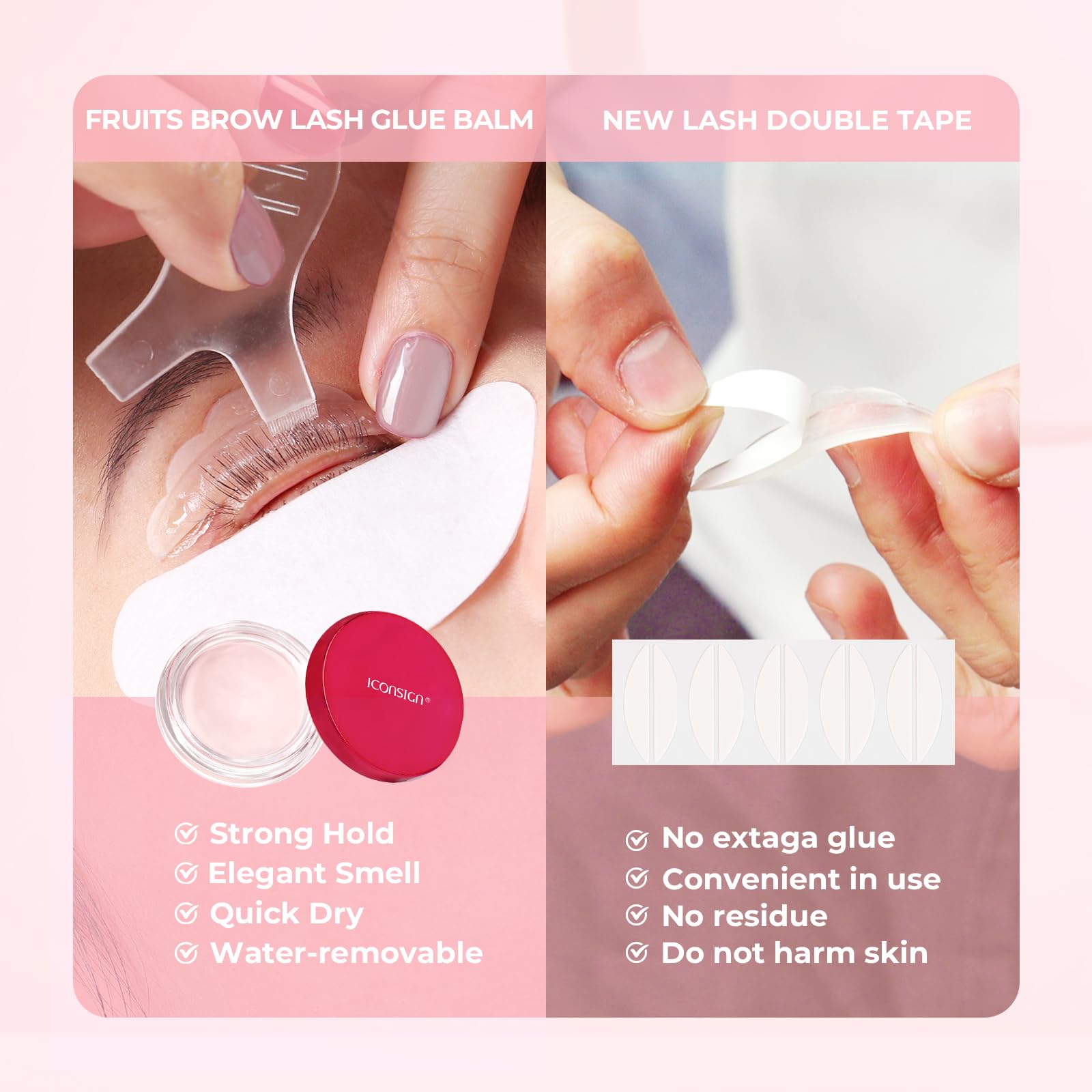 ICONSIGN Wimpernlifting-Kit, Wimpern-Perm-Kit, Wimpern-Schwung, Semi-Permanenter Schwung-Perming-Welle, geeignet für Salon und Heimanwender, White & Pink, 150 Gramm