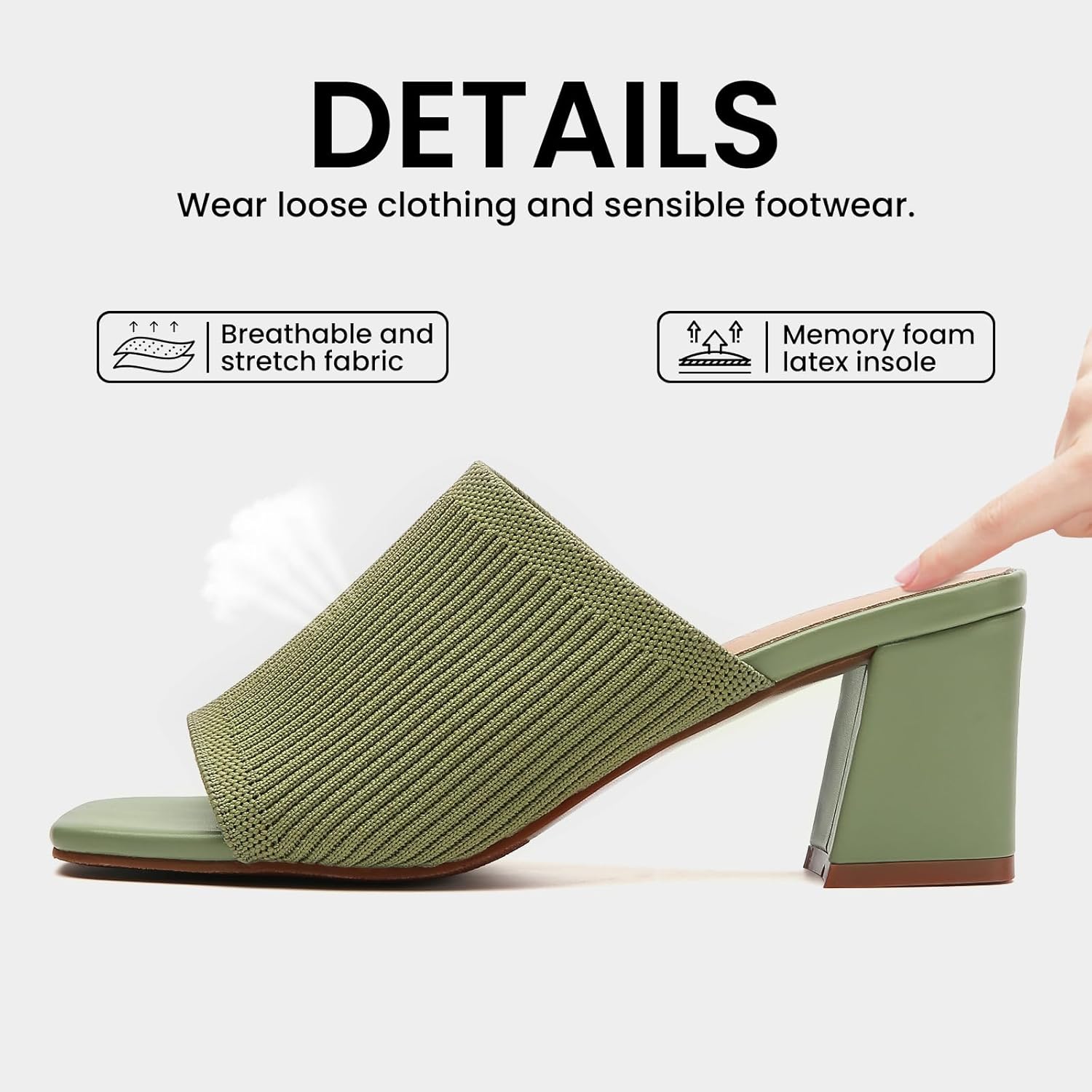 Tilocow Knit Heeled Sandals for Women, Square Open Toe Heels Sandals, Chunky Block Low Heel Slip On Mules - Image 5