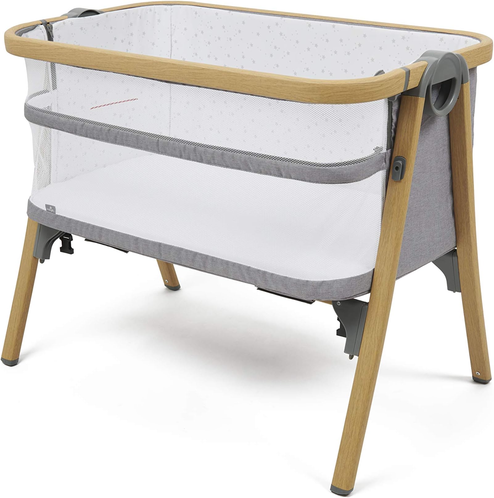 Babylo Nod Bedside Co-Sleeper Crib - Natural Wood and Grey