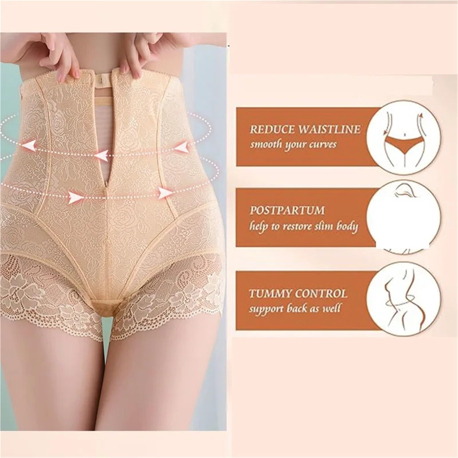 2 uds Gancho Cierre de Cremallera Encaje Cintura Alta Control Barriga Shapewear Panty Invisible Adelgazante Moldeador Mujer Ropa Interior Shaper