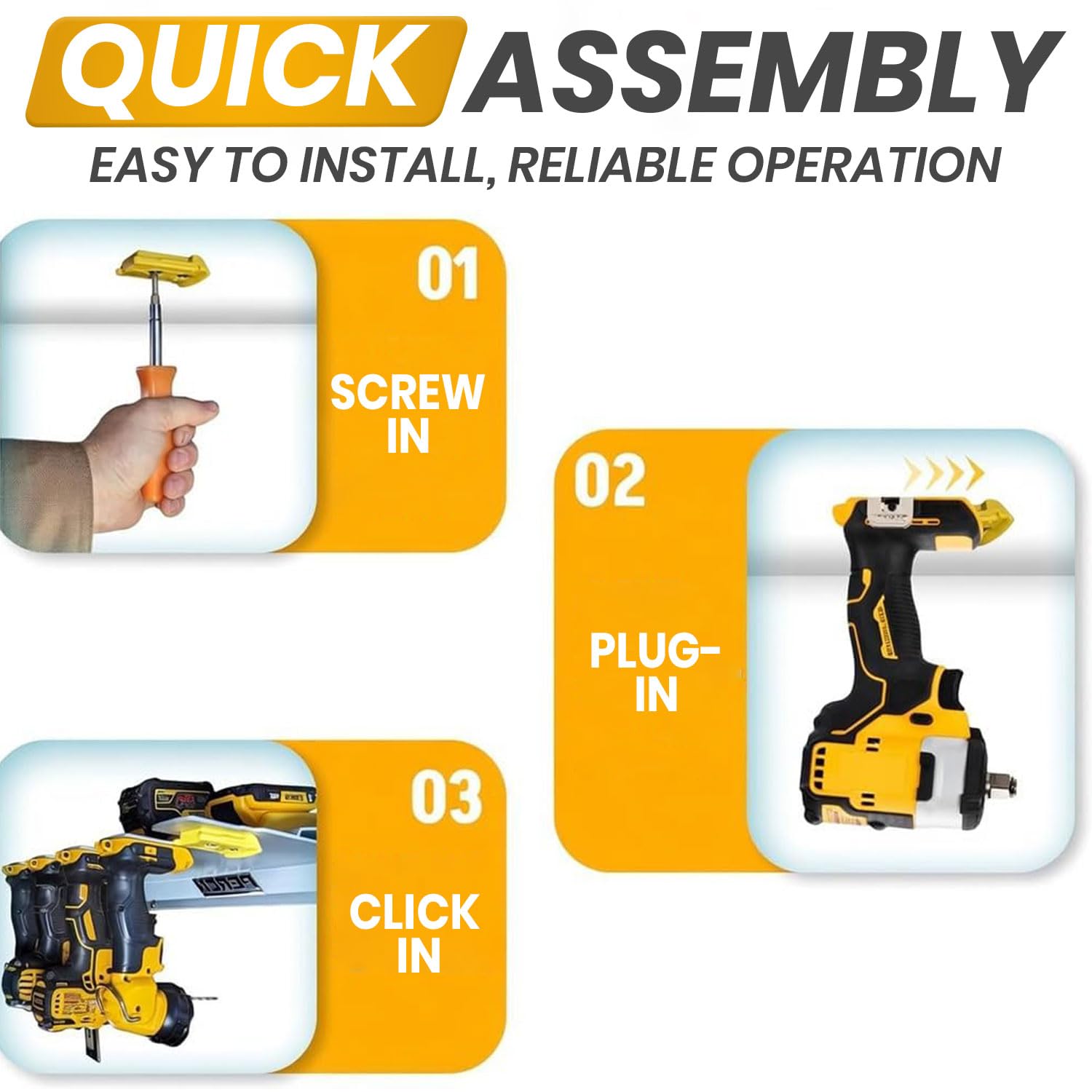 DeWalt Tool Wall Mount - 3 Pack Snap Fit Holder -5