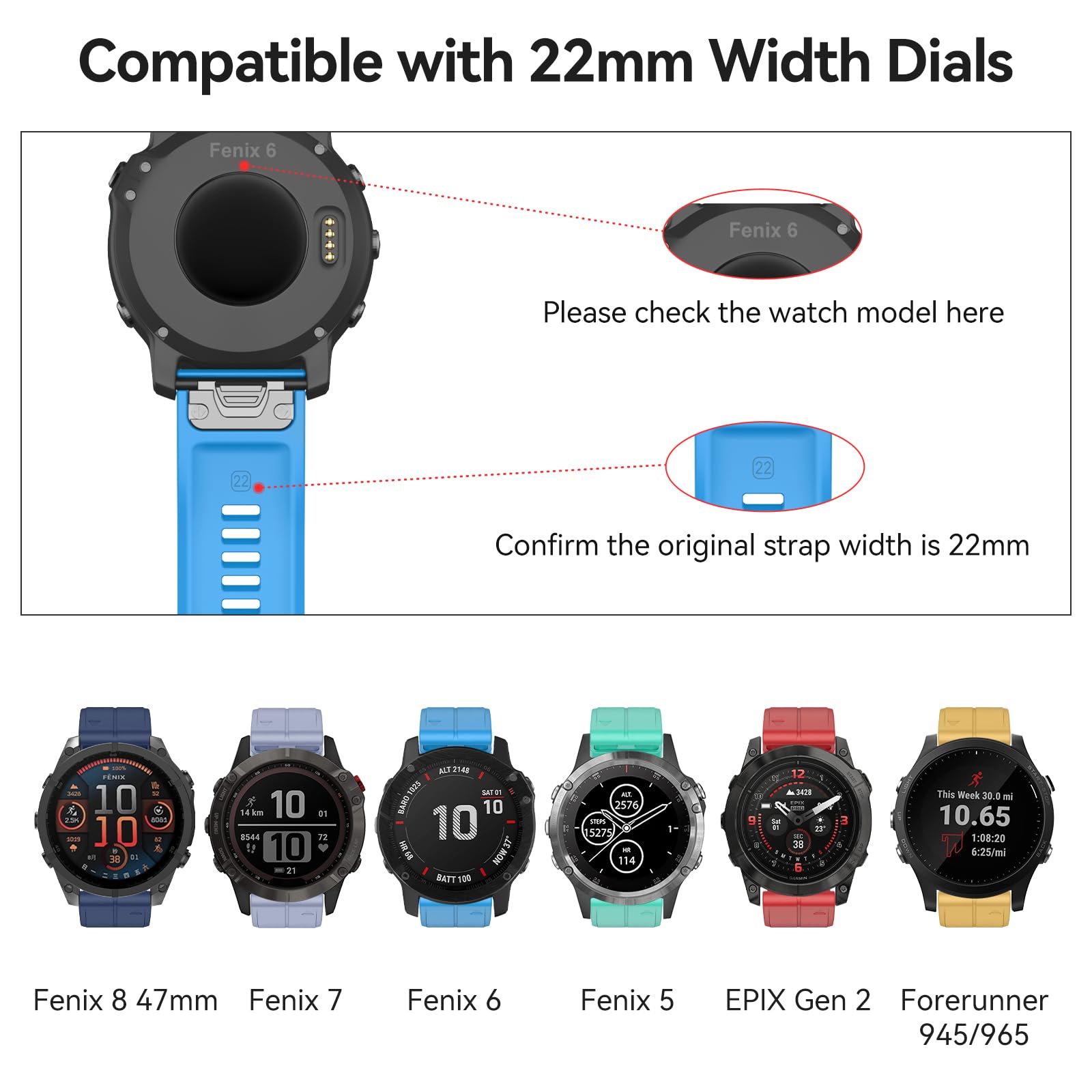 ISABAKE Correa para Garmin Fenix 6/Fenix 6 Pro/Fenix 5/Fenix 5 Plus, Quickfit 22mm Pulseras de Repuesto para Forerunner 935/945, Approach S60