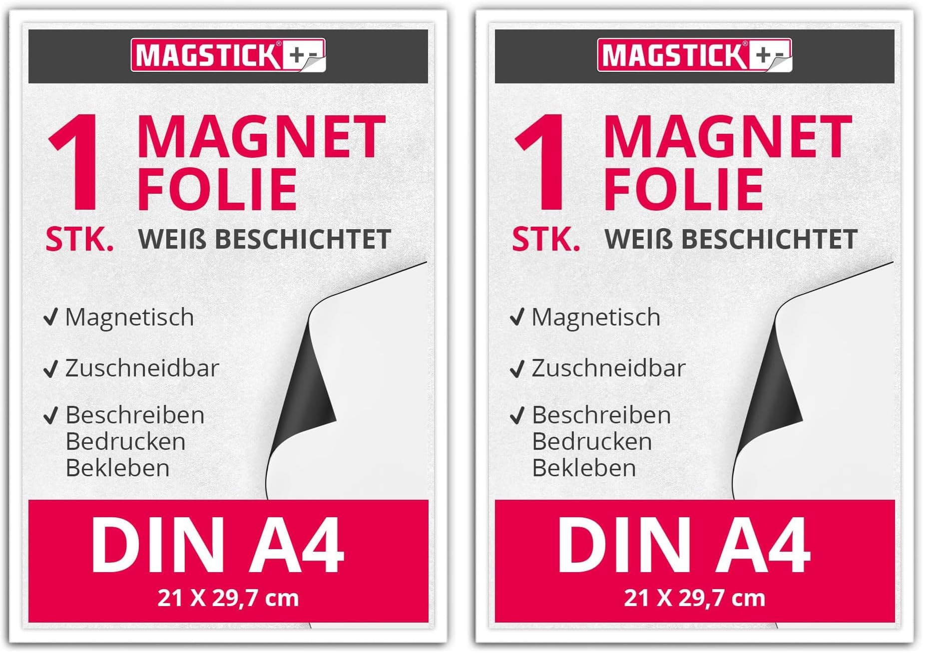 Magnet-Folie selbstklebend | DIN A4 I Magnetklebefolie I flexibel zuschneidbar magnetisch beklebbar I zum Basteln ordnen I Stanzen Aufbewahrung Magnetbogen Fotomagnet I mag113 (Packung mit 2)