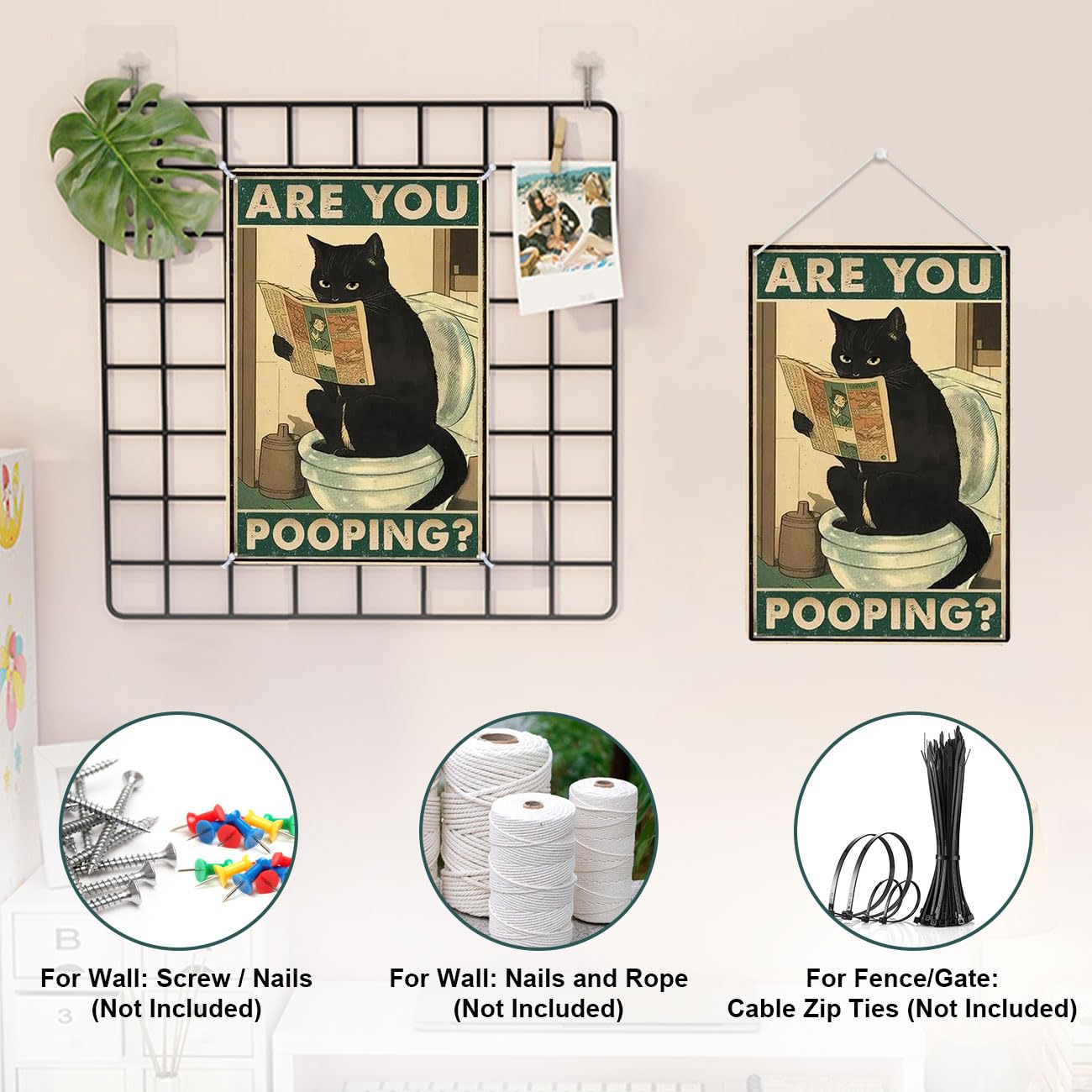 Metalowy plakat w stylu vintage, 'Are You Pooping' blaszany znak toaletowy sztuka ścienna retro dekoracja kota, zabawna plakietka plakat sztuka ścienna druk dekoracja 20 x 30 cm prezent dla