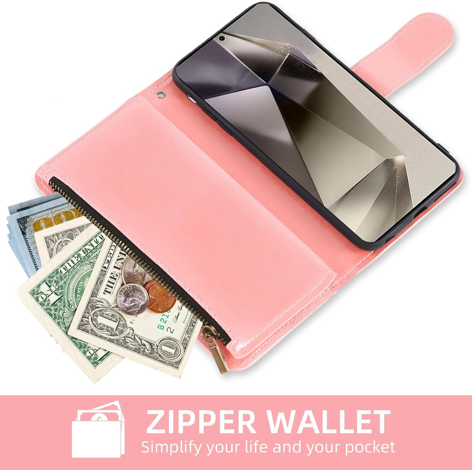 Asuwish Phone Case for Samsung Galaxy S25 Ultra 5G Wallet Cover with Tempered Glass Screen Protector and Flower Flip Credit Card Holder Stand Cell Accessories S25Ultra 25S S 25 25Ultra Women Rose Gold - Image 4