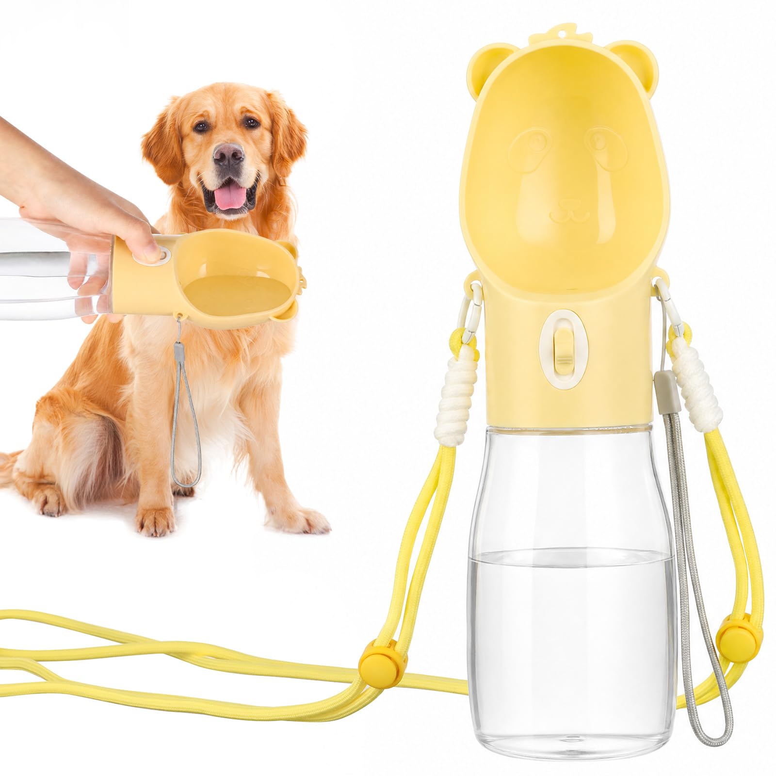 VINATO 500ML Bebedero Perro Portatil Bebedero Agua Perro Botella Gatos a Prueba de Fugas para Perros con Función de Retorno para Acampar a Pie Todos los Días, Amarillo