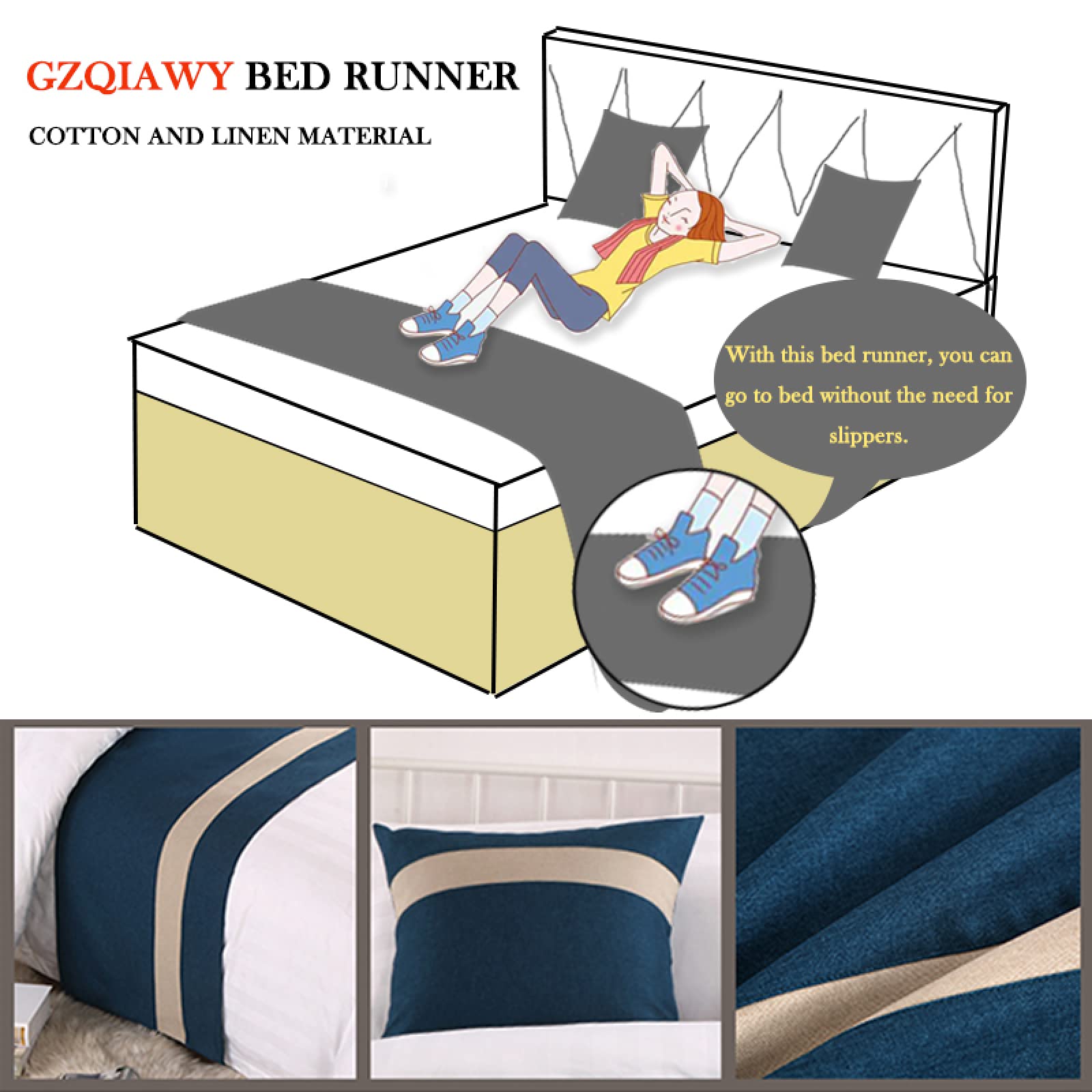 Lussuoso runner copriletto queen size king size asciugamano per la casa hotel arredamento blu beige 50 x 240 cm – qualità premium sciarpa da letto per arredamento camera da letto