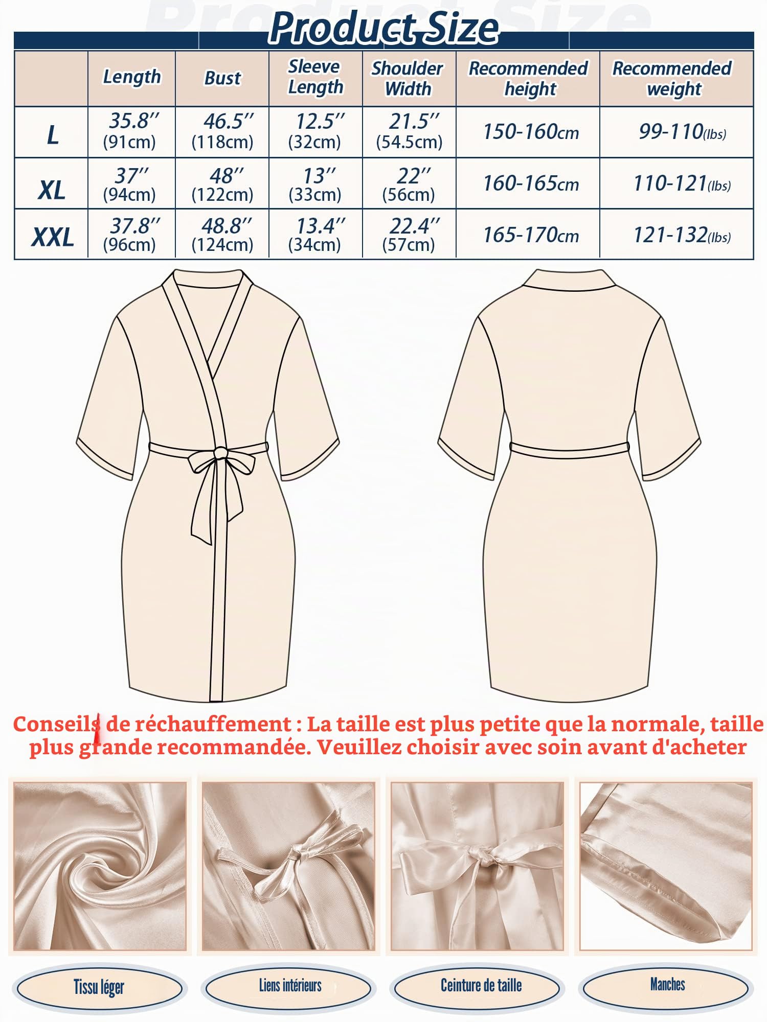 Geyoga Lot de 7 peignoirs en satin soyeux pour demoiselles d'honneur