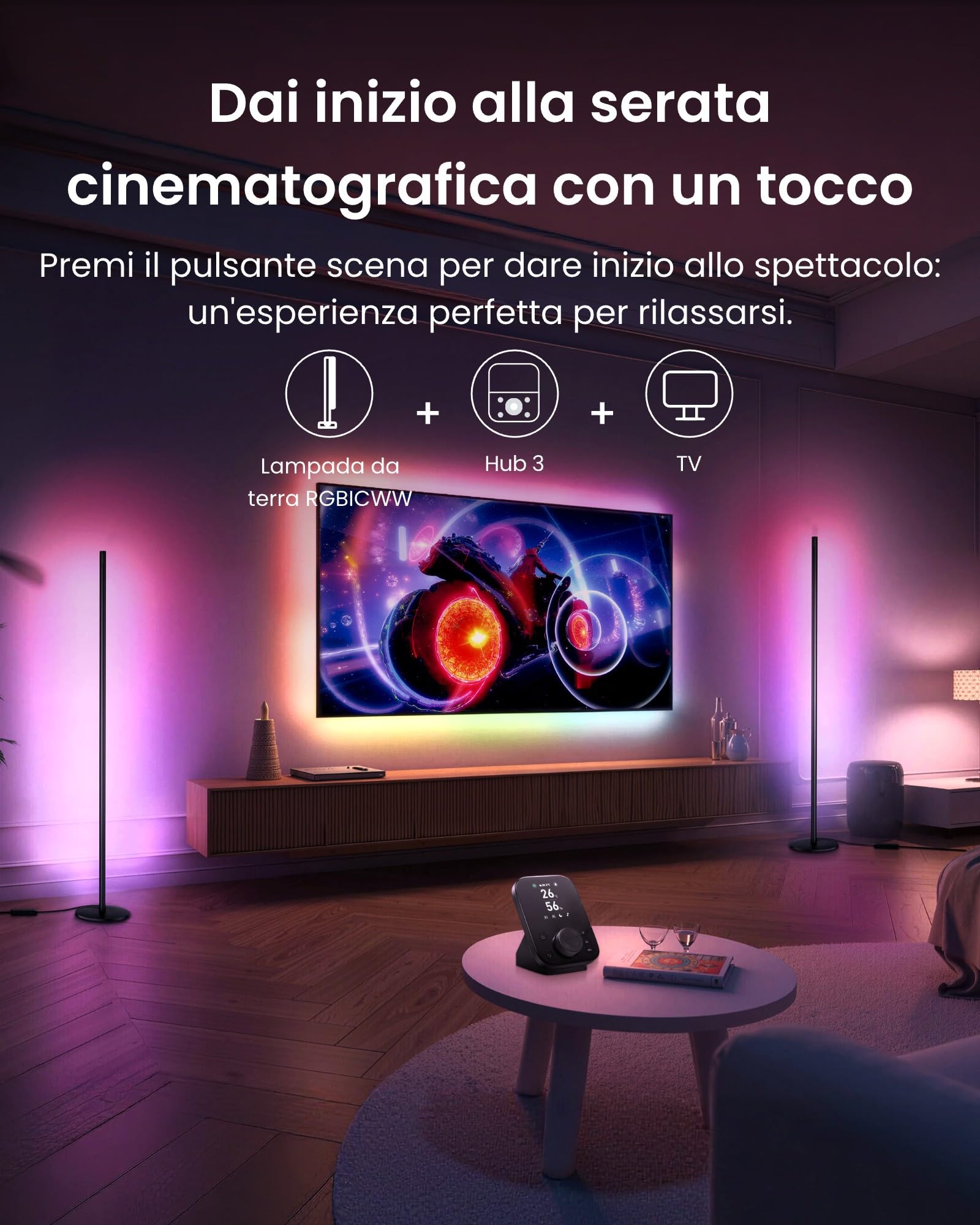 SwitchBot Matter RGBICWW Lampada da Terra, Luce Calda/Fredda, Piantana Lampada da Terra LED funziona con Apple Home, Alexa, Google Home, 16 Mln Colori, Sincronizzazione Musicale, Modalità Scen